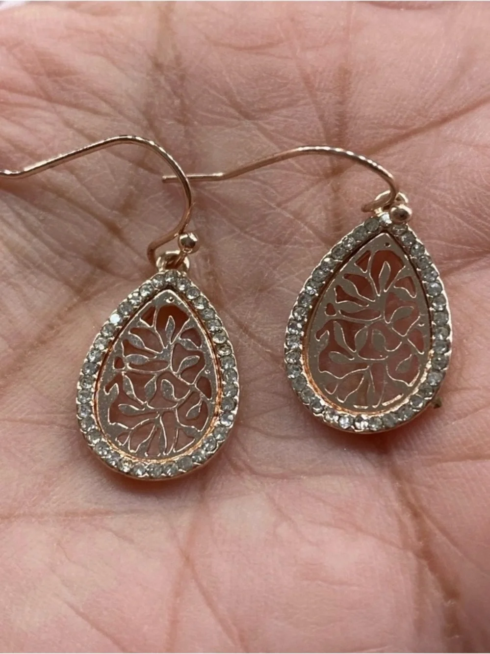Elegant Rose Gold tone Teardrop Filigree Earrings